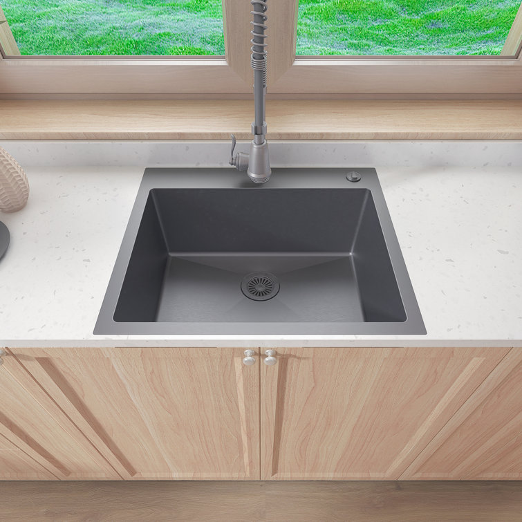 Sinber 25'' Black Stainless Steel Drop-In Single Bowl Kitchen Sink