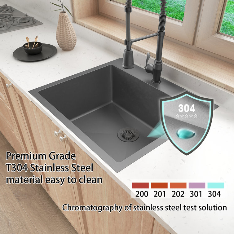Sinber 25'' Black Stainless Steel Drop-In Single Bowl Kitchen Sink