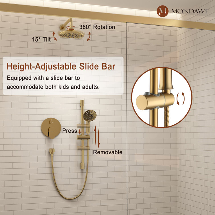 Brushed Gold Adjustable Rain Shower System with Handheld