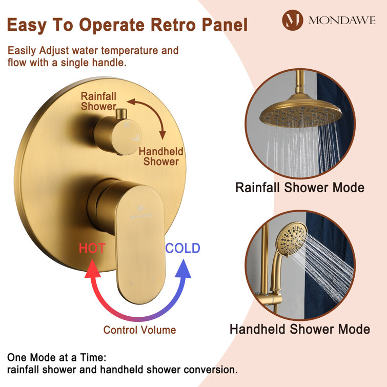 Brushed Gold Adjustable Rain Shower System with Handheld