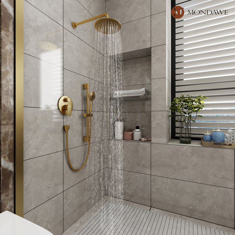 Brushed Gold Dual Shower System with Adjustable Handheld