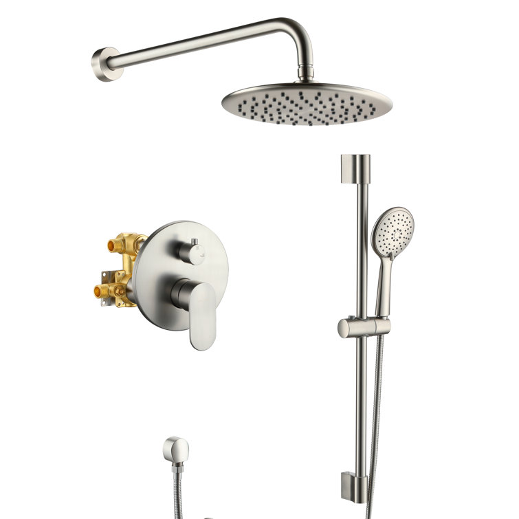Brushed Nickel Adjustable Height Rainfall Shower System with Handheld