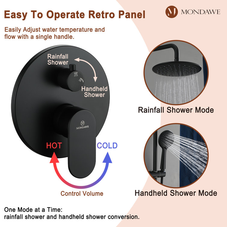 Matte Black Adjustable Rain Shower System with Handheld