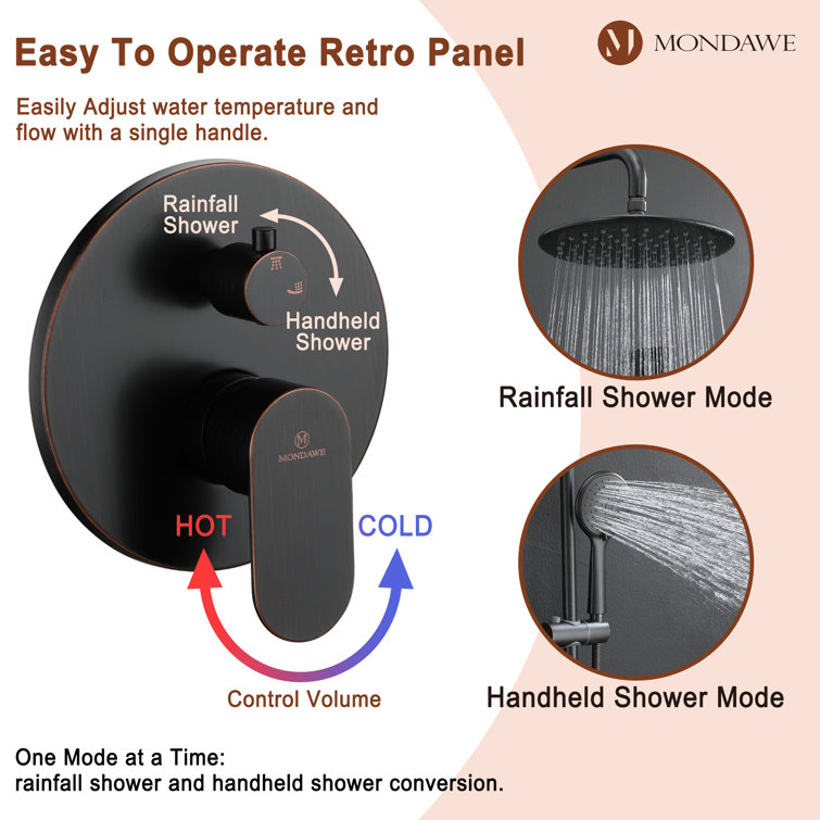 Oil-Rubbed Bronze Adjustable Height Rain Shower System with Handheld