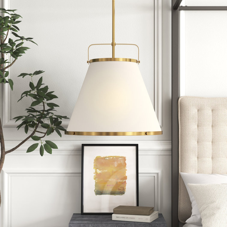 Lacquered Brass 3-Light LED Globe Pendant with Off-White Shade