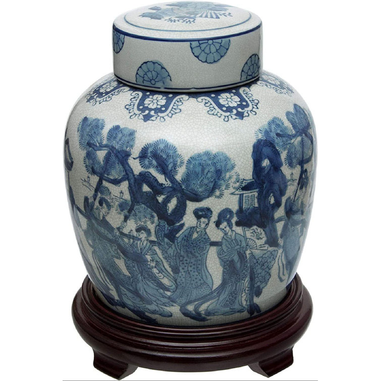 10" Blue and White Porcelain Ginger Jar with Lid