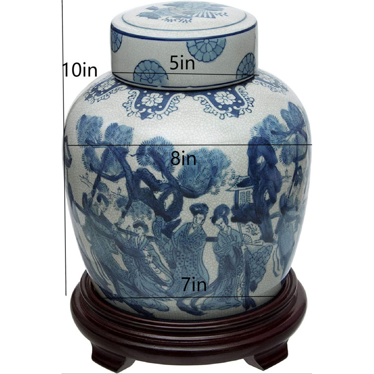 10" Blue and White Porcelain Ginger Jar with Lid