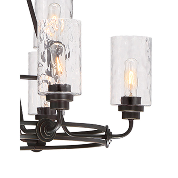 Elegant Bronze 34'' Crystal Accented Chandelier with Hammered Glass Shades