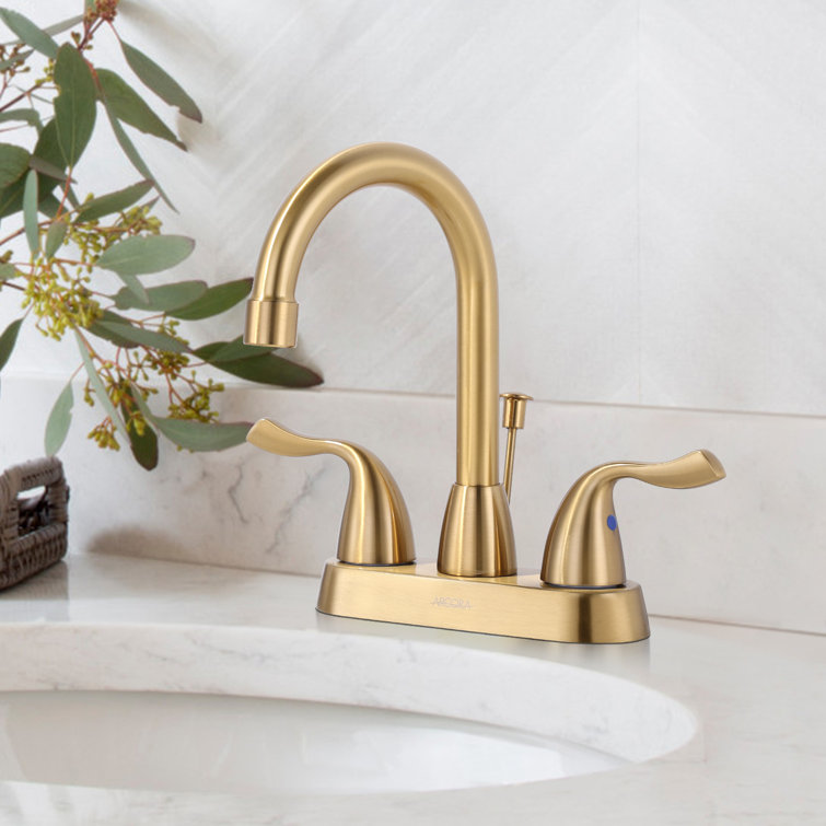 Brushed Gold Double Handle High Arc Bathroom Faucet