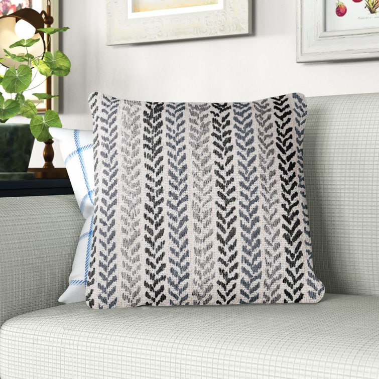 Handwoven Gray and Black Chevron Cotton Throw Pillow, 18" x 18"