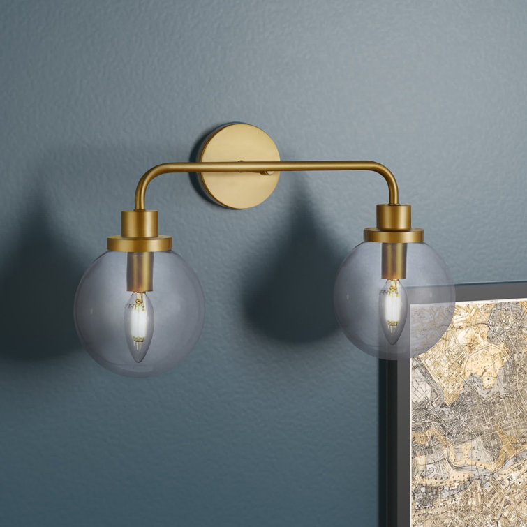 Elegant Hanson Brass 2-Light Bath Sconce with Clear Round Shade