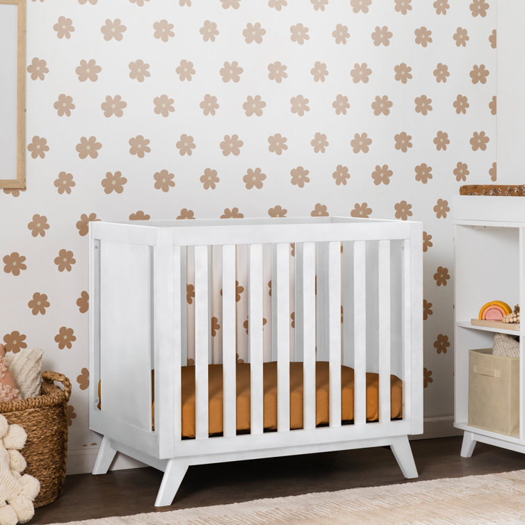White Wooden 3-in-1 Convertible Mini Crib with Mattress