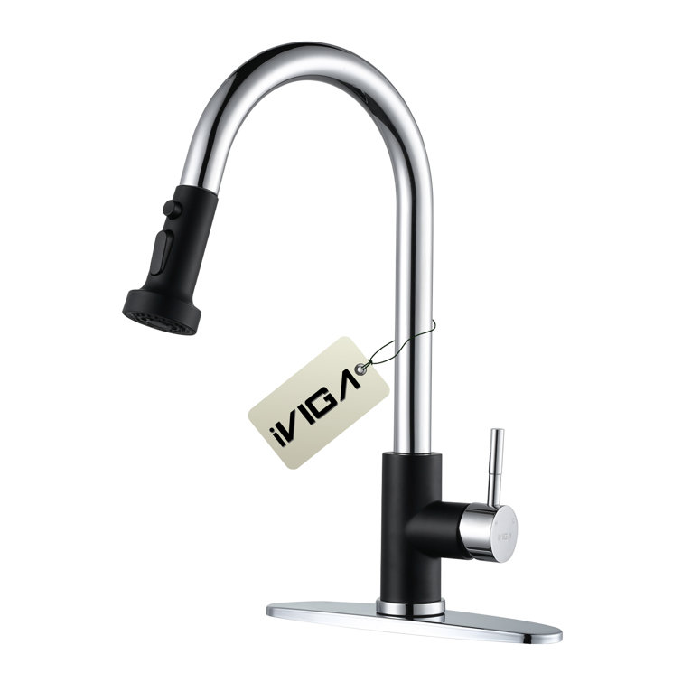 Matte Black and Chrome Stainless Steel Pull Down Kitchen Faucet