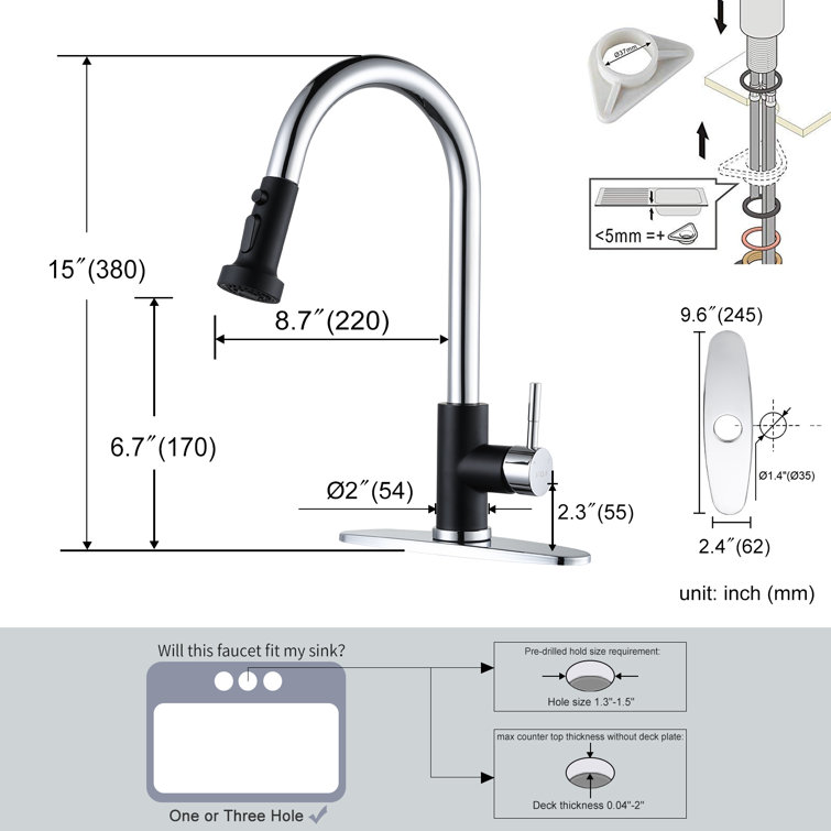 Matte Black and Chrome Stainless Steel Pull Down Kitchen Faucet