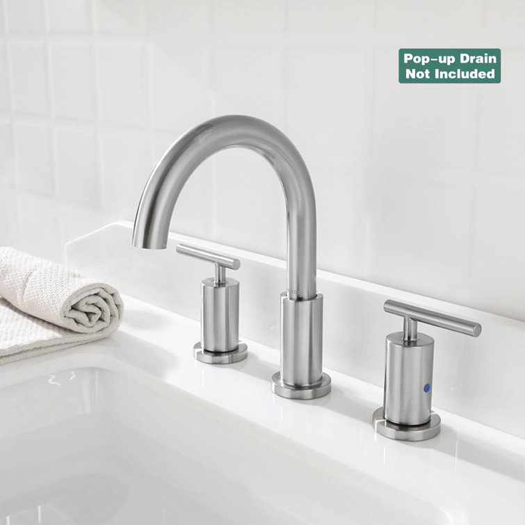 Brushed Nickel Widespread Bathroom Faucet with Metal Handles