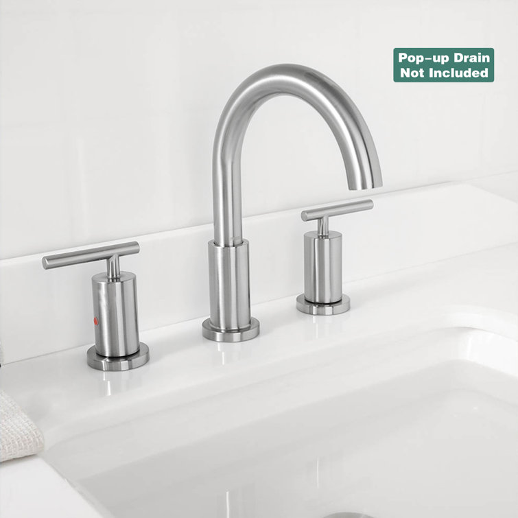 Brushed Nickel Widespread Bathroom Faucet with Metal Handles