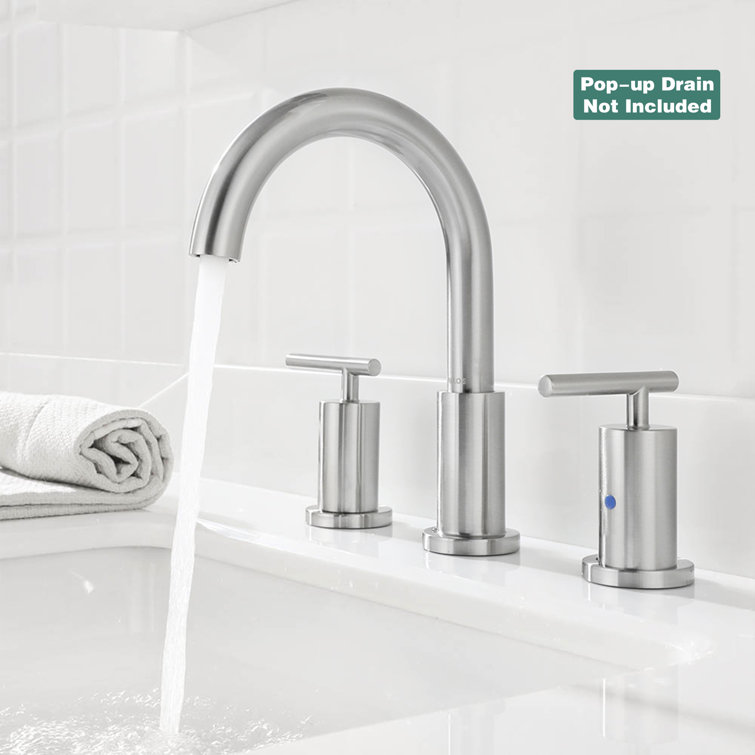 Brushed Nickel Widespread Bathroom Faucet with Metal Handles