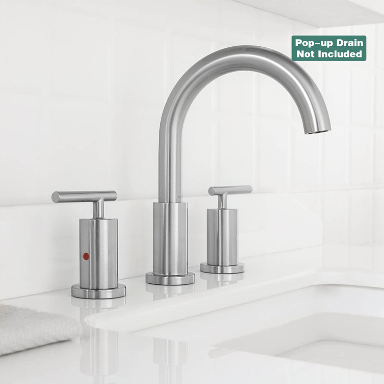 Brushed Nickel Widespread Bathroom Faucet with Metal Handles