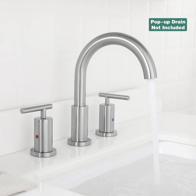 Brushed Nickel Widespread Bathroom Faucet with Metal Handles