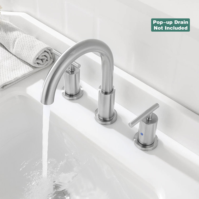Brushed Nickel Widespread Bathroom Faucet with Metal Handles