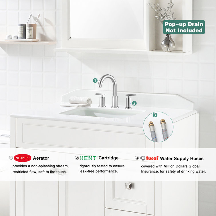 Brushed Nickel Widespread Bathroom Faucet with Metal Handles