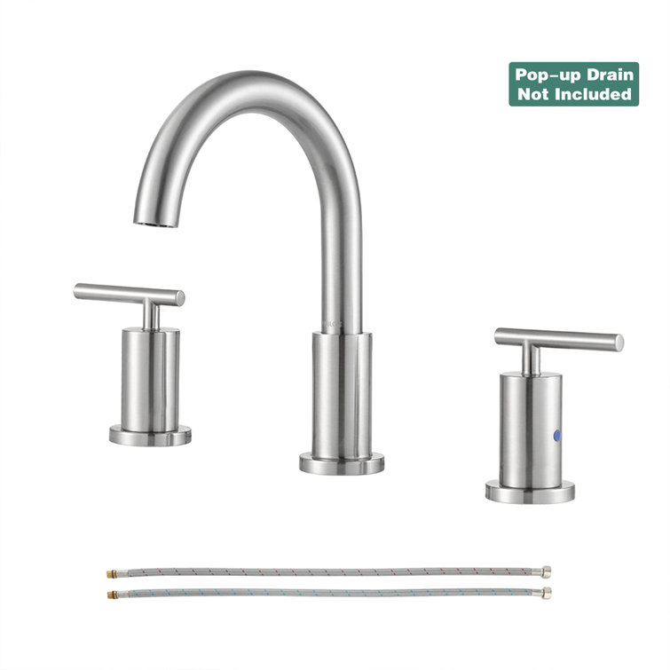Brushed Nickel Widespread Bathroom Faucet with Metal Handles