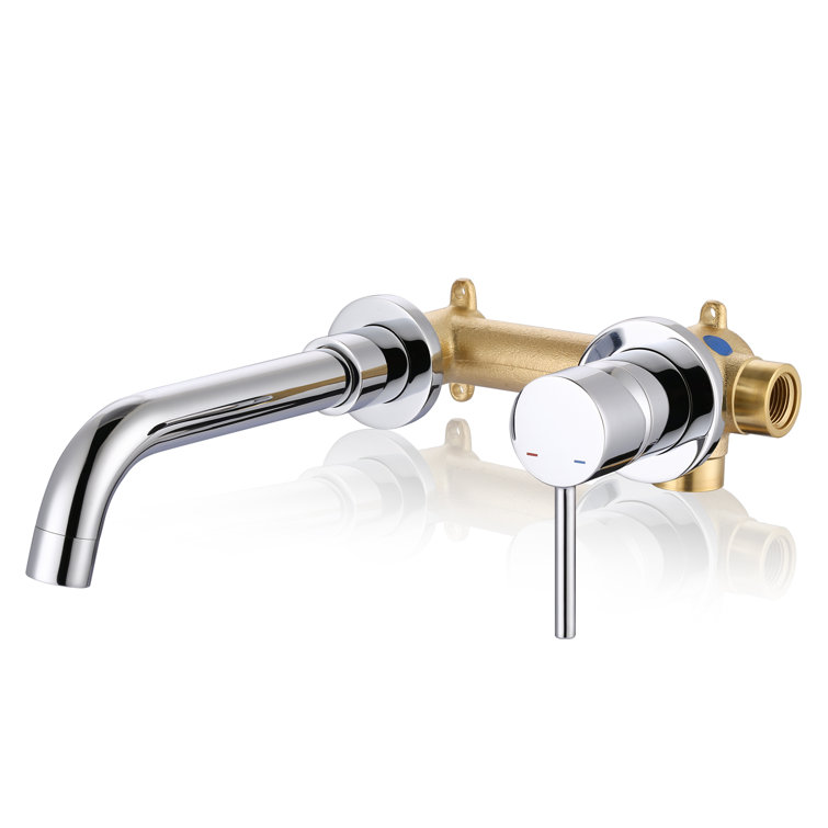Chrome Wall Mount Single Handle Bathroom Faucet with Swivel Spout