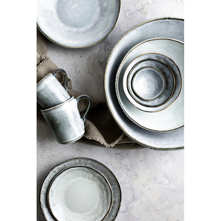 Blue Ceramic Microwave and Dishwasher Safe Soup and Cereal Bowl Set