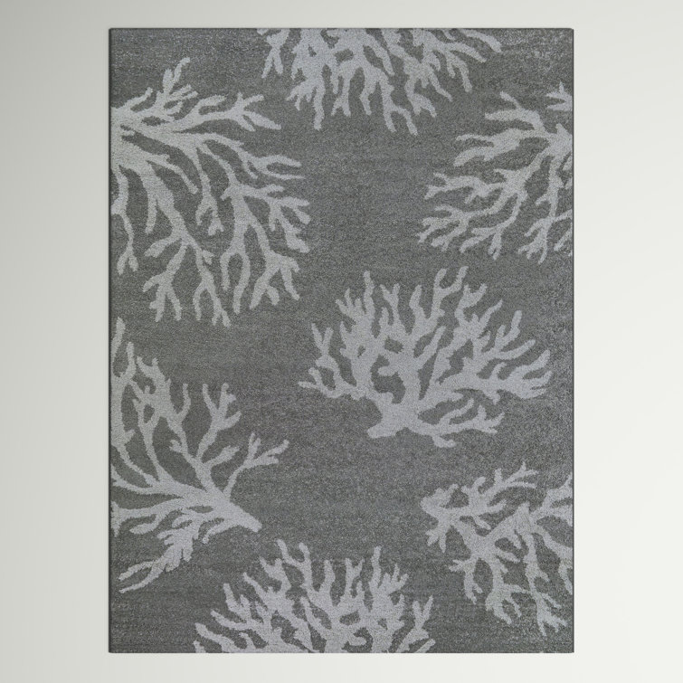 Medium Grey Synthetic 5' x 7' Reversible Nautical Area Rug