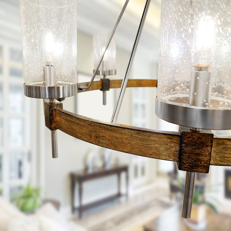 Stone Grey and Brushed Nickel 6-Light Chandelier with Clear Seedy Glass