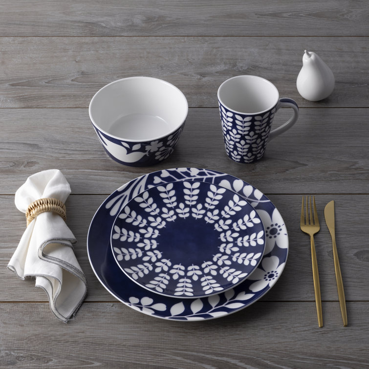 Blue and White Porcelain Floral 4-Piece Place Setting