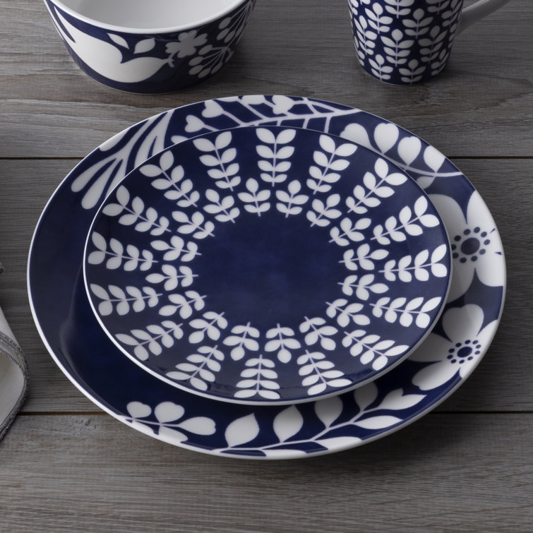 Blue and White Porcelain Floral 4-Piece Place Setting