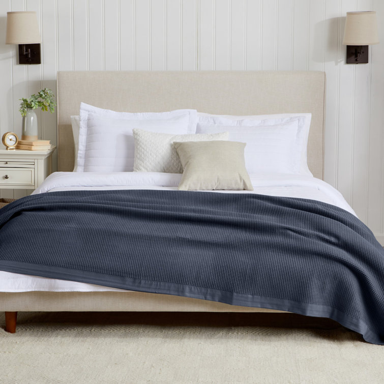 Ocean Blue Twin Cotton Waffle Weave Blanket