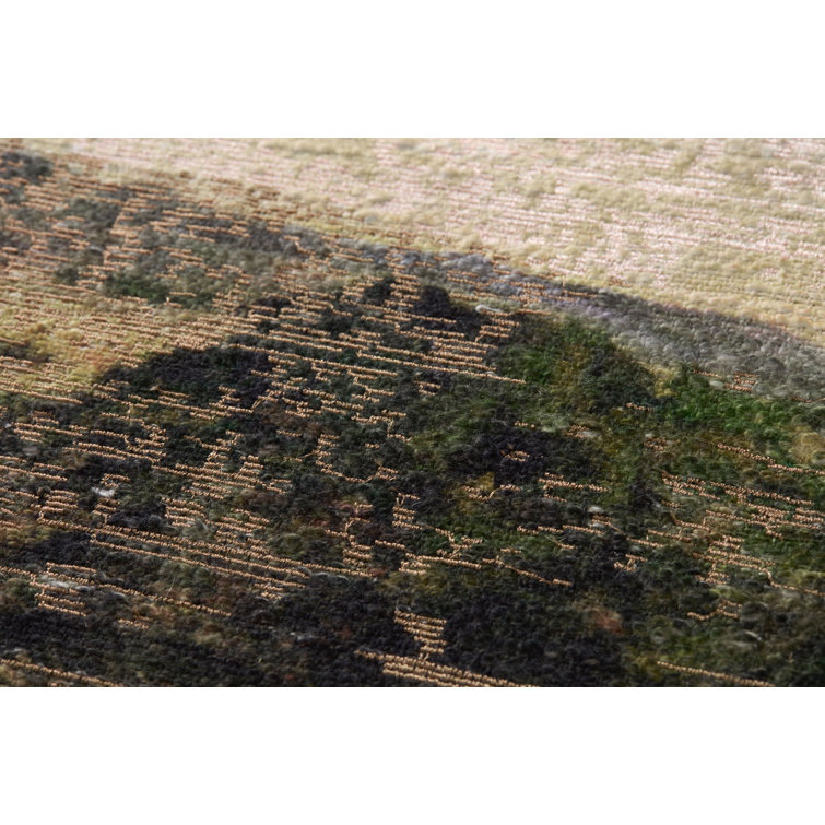Monterey Beige and Green Acrylic Painting Print with Brown Frame