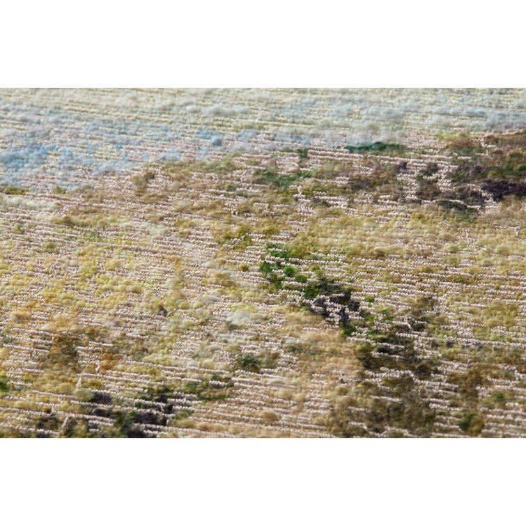 Beige and Blue Cotton Embroidered Landscape Wall Art 1'-5" x 1'