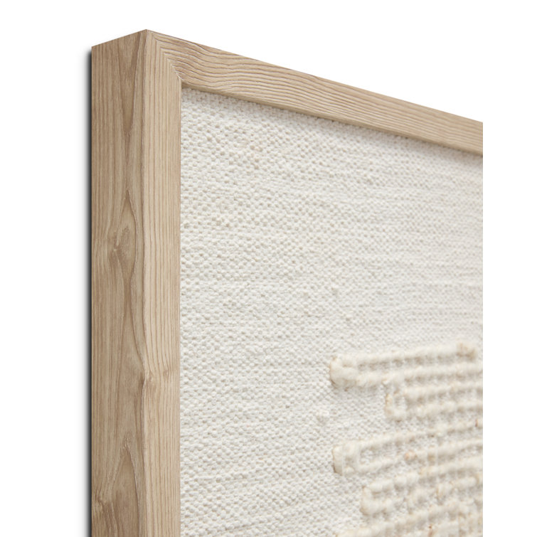 Beige and Ivory Handwoven Canvas Wall Art with Natural Wood Frame