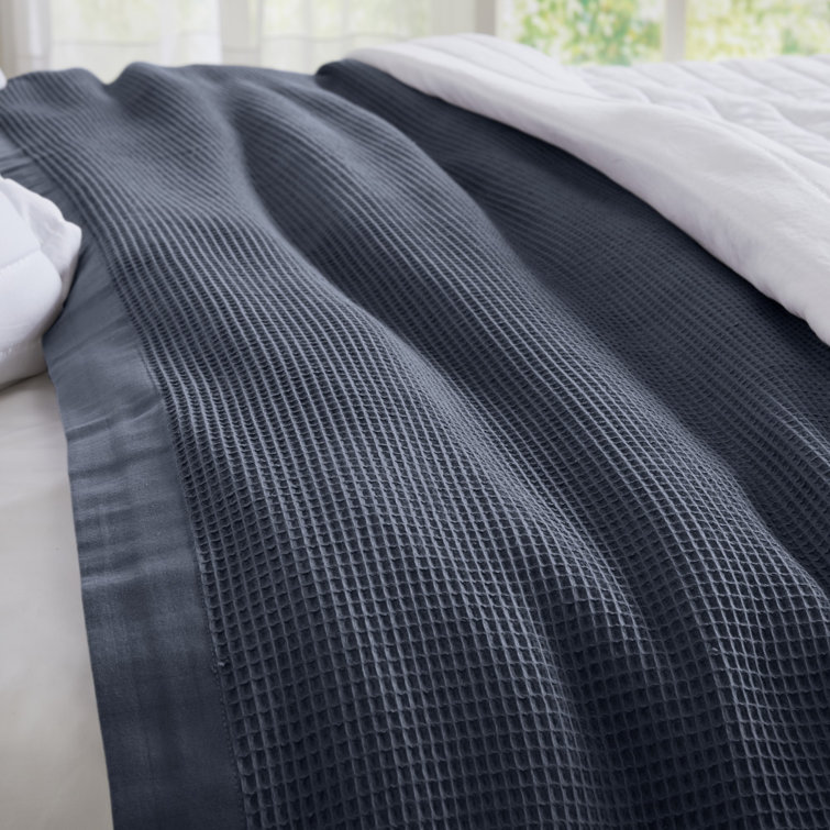 Ocean Blue Twin Cotton Waffle Weave Blanket