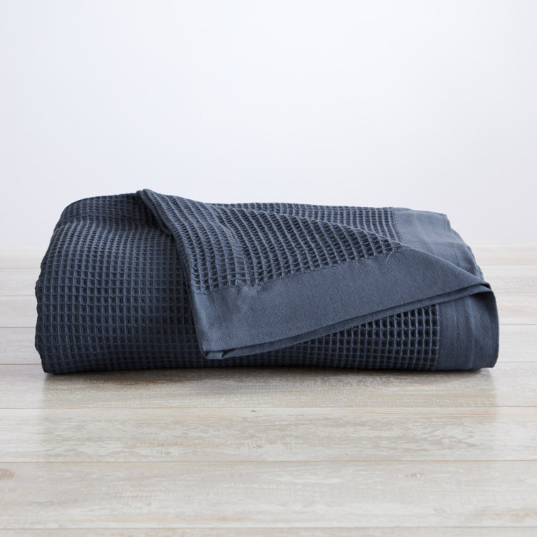 Ocean Blue Twin Cotton Waffle Weave Blanket