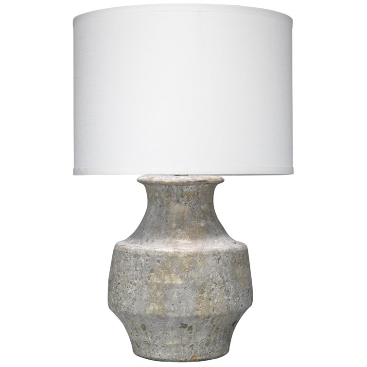 Aged Grey Ceramic Table Lamp with White Linen Shade