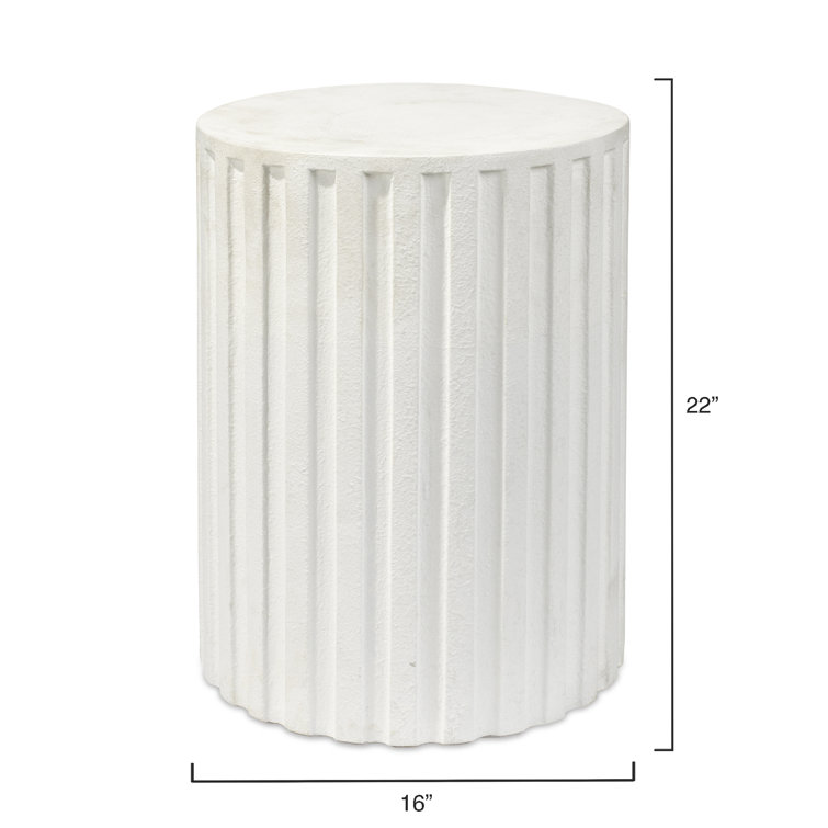 Coastal White Cement Drum-Shaped Fluted Side Table