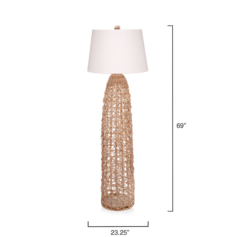 Kauai 73.5'' Natural Hand-Woven Corn Rope Floor Lamp with White Linen Shade