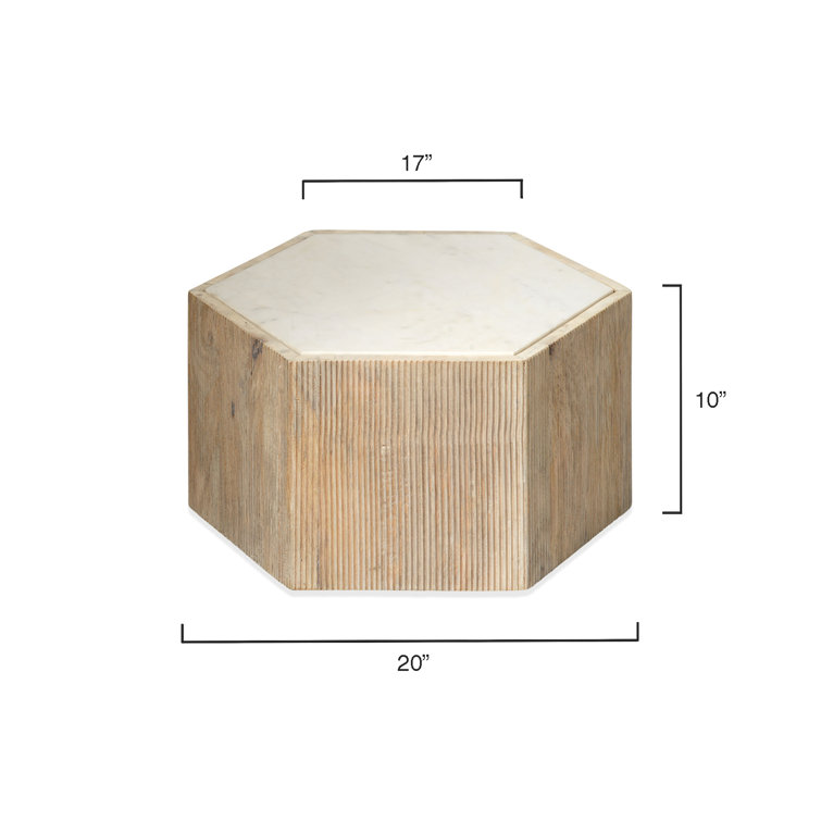 Round Washed Mango Wood and White Marble Side Table