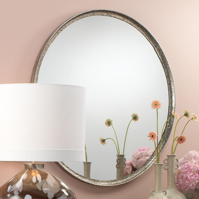 36" Round Silver Hand-Forged Metal Wall Mirror