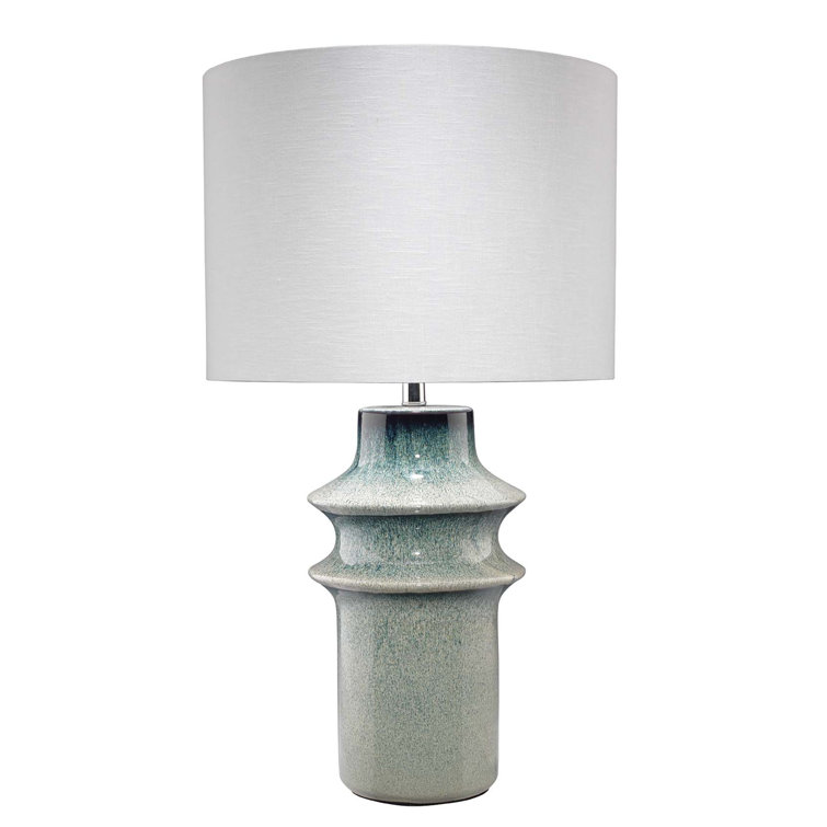 Coastal Elegance Blue Glazed Ceramic Table Lamp with Linen Shade