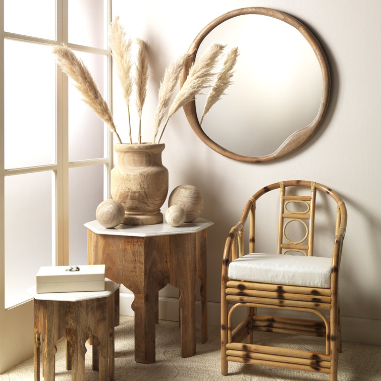 Handcrafted Geometric White Rattan Accent Chair