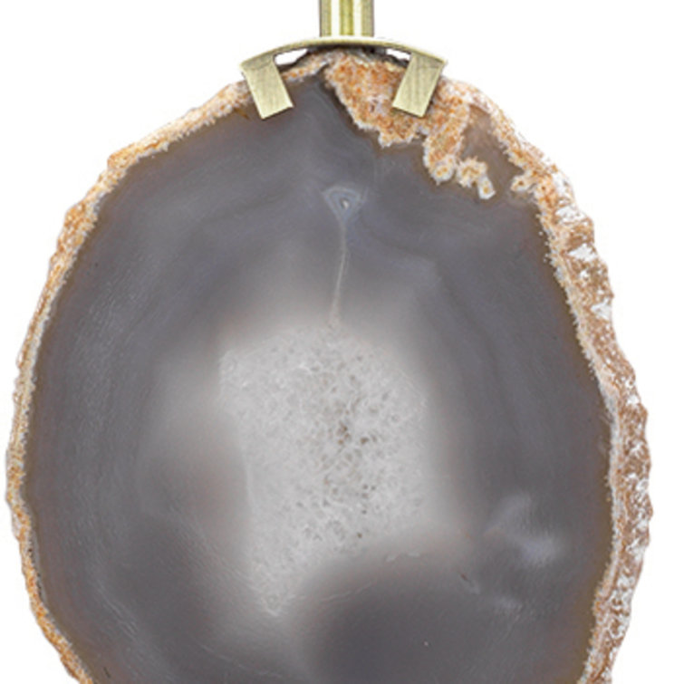 Elegant Agate Slice Silver Table Lamp with Taupe Linen Drum Shade