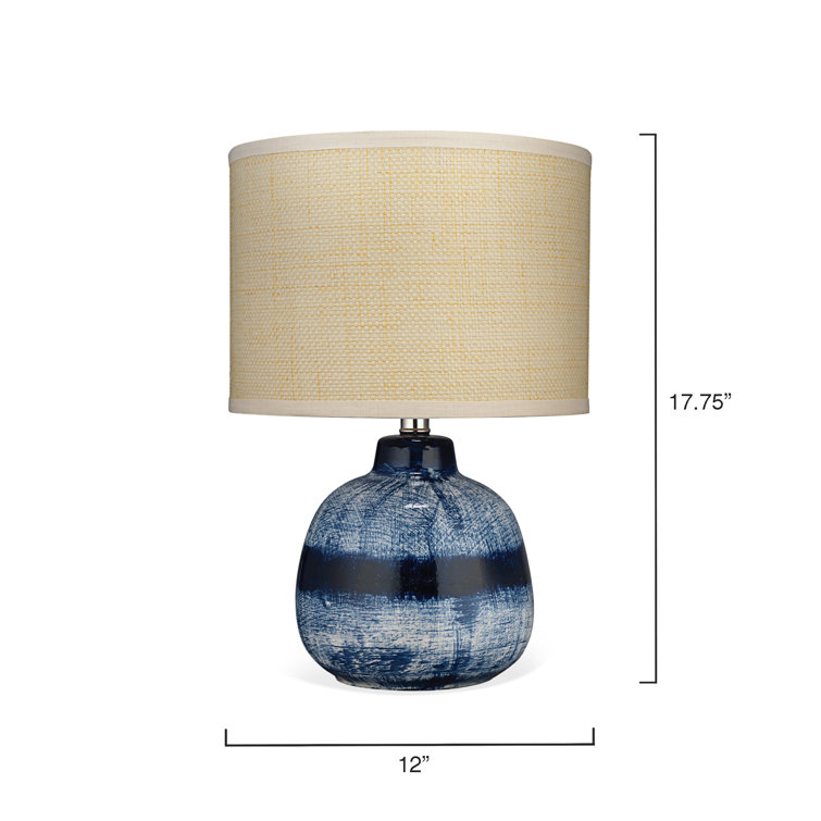 Blue Ceramic Table Lamp with Raffia Drum Shade