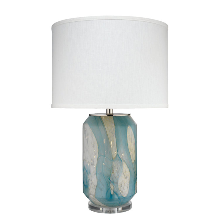 Pale Blue Blown Glass Table Lamp with Linen Shade