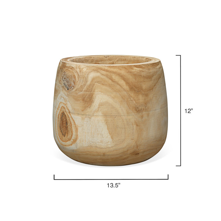 Hand-Carved Natural Wood Decorative Table Vase