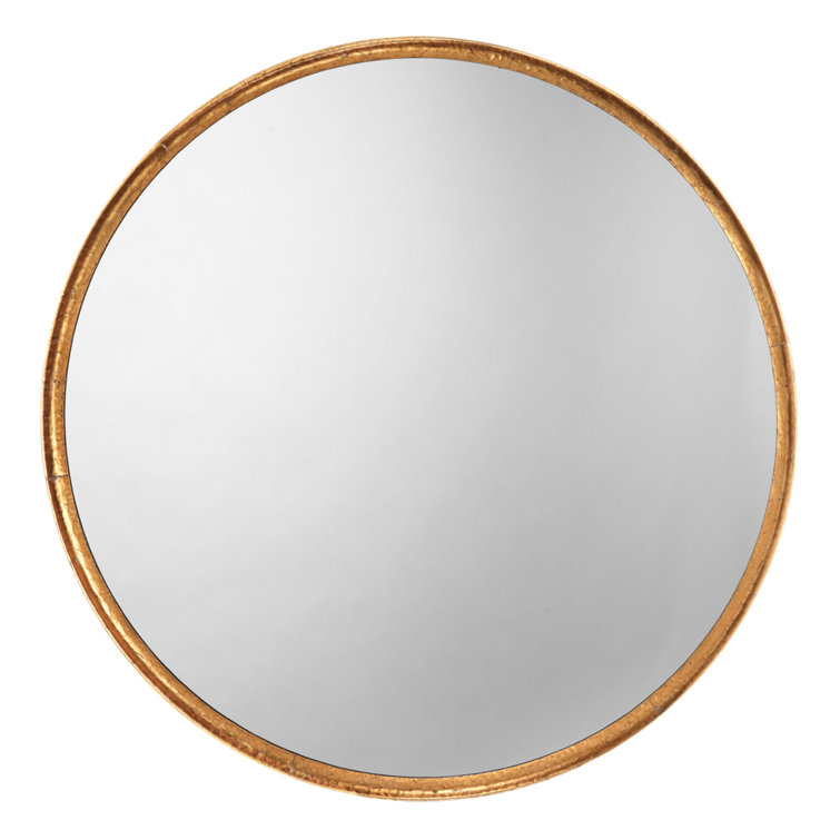 Elegant 36" Round Wood Dresser Mirror with Gold Leaf Metal Frame